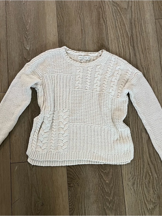 Abercrombie & Fitch Sweaters - Abercrombie & Fitch Cream Cable Patchwork Crew Neck Sweater